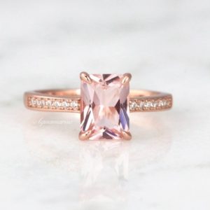 Shop Morganite Jewelry! Emerald Cut Morganite Ring- 14K Rose Gold Vermeil Ring-  Morganite Engagement Ring- Promise Ring- Anniversary Gift- Birthday Gift For Her | Natural genuine Morganite jewelry. Buy handcrafted artisan wedding jewelry.  Unique handmade bridal jewelry gift ideas. #jewelry #beadedjewelry #gift #crystaljewelry #shopping #handmadejewelry #wedding #bridal #jewelry #affiliate #ad