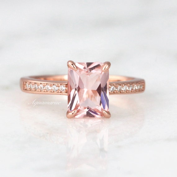 Vintage Morganite Ring- 14k Rose Gold Vermeil Peachy Pink Morganite Engagement Ring- Promise Ring- Anniversary Gift- Birthday Gift For Her