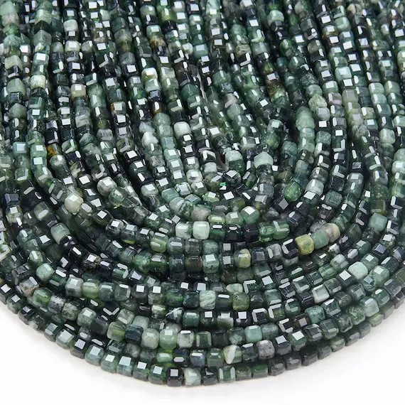 4mm Natural Green Moss Agate Gemstone Grade Aaa Micro Faceted Diamond Cut Cube Loose Beads Bulk Lot 1,2,6,12 And 50 (p41)