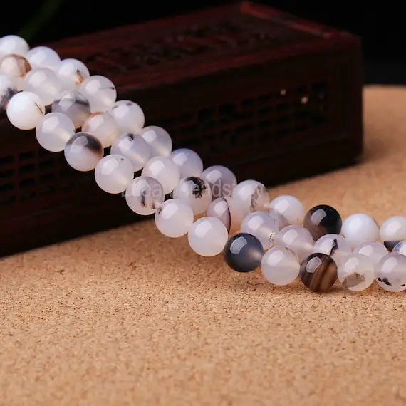 Landscape Stone Beads, Natural White Agate Beads With Landscape, Full Strand Moss Agate, 4 6 8 10 12mm Gemstone Beads For Jewelry