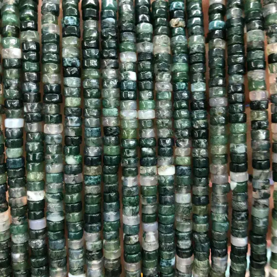 2x4mm Moss Agate Beads, Natural Gemstone Beads, Rondelle Stone Beads For Jewelry Making 15''