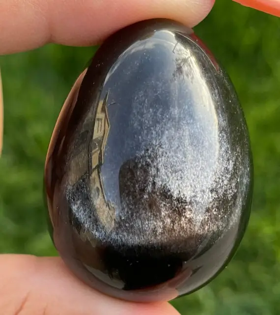 Small Obsidian Egg (1) Black Obsidian Crystal, Silver Obsidian Egg, Crystal Egg Tumbled Stone - Natural Gemstone Polished Crystal
