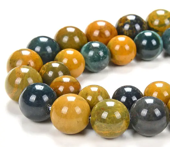 Natural Ocean Jasper Yellow Green Gemstone Grade Aa Round 12mm 13mm 14mm Loose Beads Bulk Lot 1,2,6,12 And 50 (d191)