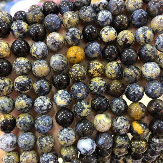 Yellow Black Ocean Jasper Beads, Natural Gemstone Beads, Round Stone Beads 6mm 8mm 10mm 15''