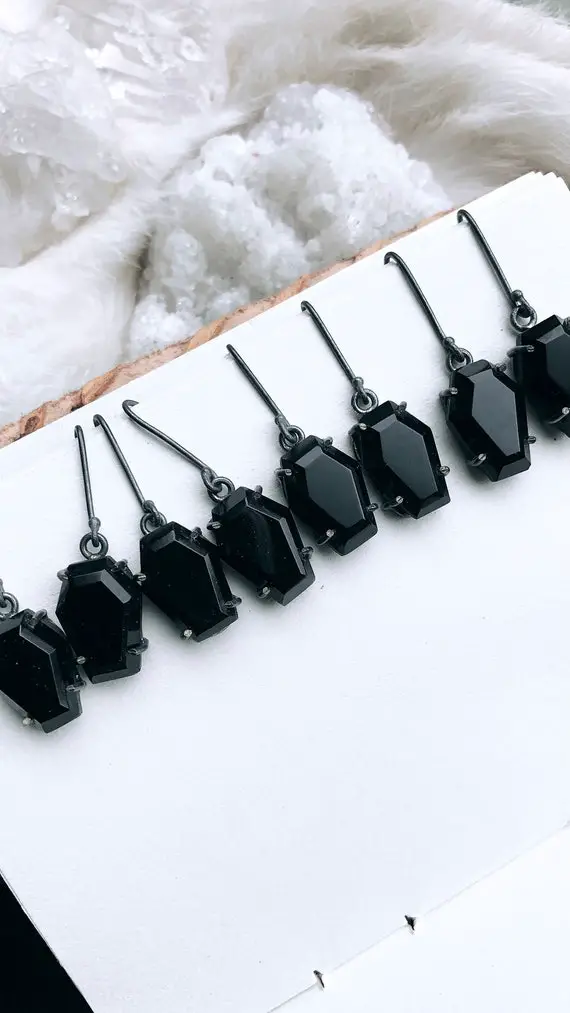 Black Onyx Coffin Earrings, Black Stone Earrings