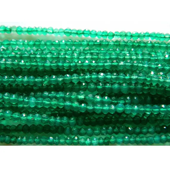 3mm Green Onyx Faceted Rondelle Beads, Natural Green Onyx Beads, 13 Inch Green Onyx Faceted Bead For Jewelry (1st To 5st Options)