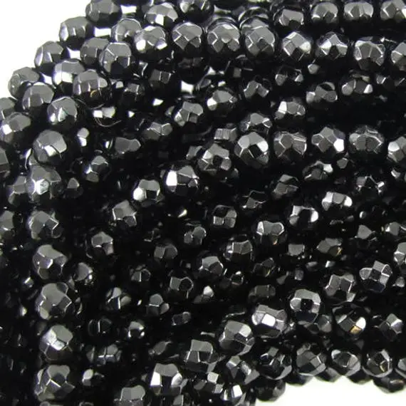 4mm Faceted Black Onyx Round Beads 15" Strand 37907