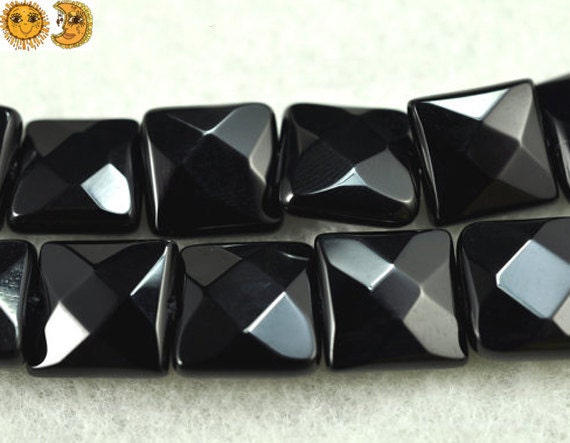 Black Onyx,15 Inch Full Strand Natural Black Onyx  Faceted Square Shape Beads, 12x12mm 14x14mm For Choice