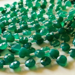 Shop Onyx Bead Shapes! 9-10mm Green Onyx Hearts Natural Green Onyx Faceted Heart Shape Beads For Necklace Green Onyx Fancy Jewelry (4IN To 8IN Option) – DGA130 | Natural genuine other-shape Onyx beads for beading and jewelry making.  #jewelry #beads #beadedjewelry #diyjewelry #jewelrymaking #beadstore #beading #affiliate #ad