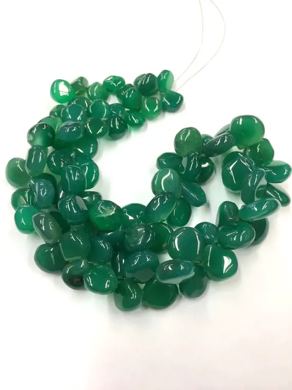 Natural Smooth Green Onyx Heart Shape Beads 11-12mm Width Onyx Heart Gemstone Beads Green Onyx Smooth Heart 18" Strand