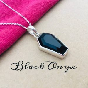 Black Onyx Coffin Pendant in 925 Sterling Silver, Gemstone Necklace, Unusual Pendant, Silver Jewelry, Silver Wire, Dainty Pendant, Gift Her | Natural genuine Onyx pendants. Buy crystal jewelry, handmade handcrafted artisan jewelry for women.  Unique handmade gift ideas. #jewelry #beadedpendants #beadedjewelry #gift #shopping #handmadejewelry #fashion #style #product #pendants #affiliate #ad