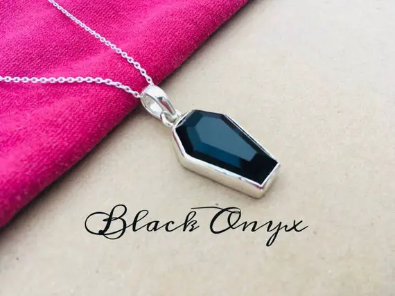 Black Onyx Coffin Pendant In 925 Sterling Silver, Gemstone Necklace, Unusual Pendant, Silver Jewelry, Silver Wire, Dainty Pendant, Gift Her