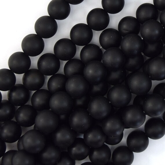 8mm Matte Black Onyx Round Beads 15" Strand