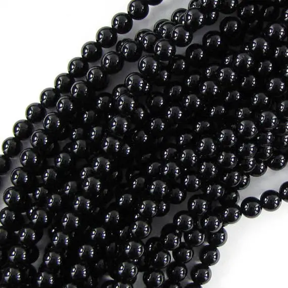 Aa Grade 8mm Black Onyx Round Beads 15" Strand
