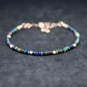 Shop Opal Bracelets! Natural Black Opal Bracelet 14K Rose Gold Filled , 12th 14th 34th Anniversary , Healing Gem , Layering , October Birthstone , Color Flash | Natural genuine Opal bracelets. Buy crystal jewelry, handmade handcrafted artisan jewelry for women.  Unique handmade gift ideas. #jewelry #beadedbracelets #beadedjewelry #gift #shopping #handmadejewelry #fashion #style #product #bracelets #affiliate #ad