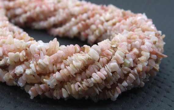 35" Long Natural Pink Opal Gemstone Smooth Uncut Chips Shape Center Drilled Beads Size 4-5 Mm Jewelry Making Polished Beads Wholesale Price