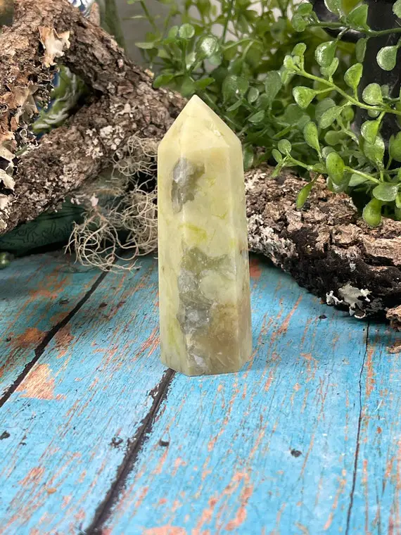 Green Opal Point - Reiki Charged - Powerful Energy - Strengthens Relationships - Creativity - Heart Chakra Stone - Green Opal Tower