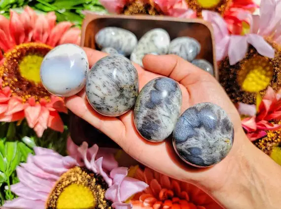 Dendritic Opal Palm Stones - Throat Chakra - No. 112