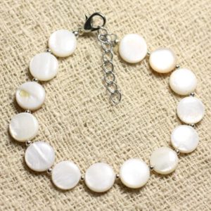Shop Pearl Bracelets! Bracelet Argent 925 et Nacre Blanche Palets 10mm | Natural genuine Pearl bracelets. Buy crystal jewelry, handmade handcrafted artisan jewelry for women.  Unique handmade gift ideas. #jewelry #beadedbracelets #beadedjewelry #gift #shopping #handmadejewelry #fashion #style #product #bracelets #affiliate #ad