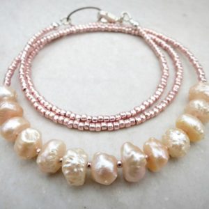 Shop Pearl Necklaces! Pink Pearl Necklace, unique rustic yet feminine freshwater pearl beaded jewelry, June birthstone | Natural genuine Pearl necklaces. Buy crystal jewelry, handmade handcrafted artisan jewelry for women.  Unique handmade gift ideas. #jewelry #beadednecklaces #beadedjewelry #gift #shopping #handmadejewelry #fashion #style #product #necklaces #affiliate #ad