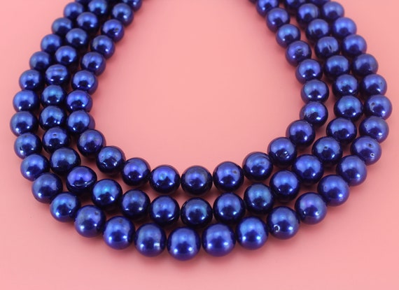 Aa 10-11mm High Luster Royal Blue Potato Pearl Beads, Round Baroque Pearl Strand,genuine Freshwater Pearl Beads, Full Strand-38pcs-16inches
