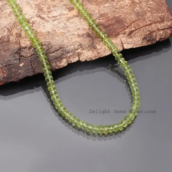 Natural Green Peridot Beaded Necklace-5mm-5.5mm Peridot Faceted Rondell Beads Necklace-shining Peridot Jewelry-women Jewelry-gifts