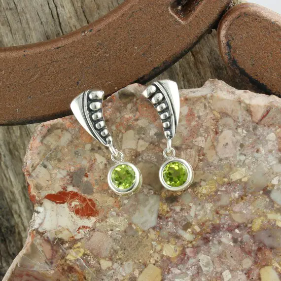 Natural Peridot Earrings - Sterling Silver Earrings - Green Peridot Dangle Earrings