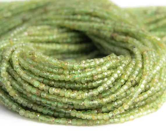 Natural Green Peridot Gemstone Grade A Beveled Edge Faceted Cube 2mm Loose Beads