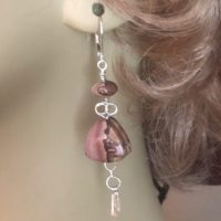 Rose Pink Picture Jasper Earrings, Natural Gemstone Earrings, Wire Wrapped Earrings, Fringe Dangles | Natural genuine Gemstone jewelry. Buy crystal jewelry, handmade handcrafted artisan jewelry for women.  Unique handmade gift ideas. #jewelry #beadedjewelry #beadedjewelry #gift #shopping #handmadejewelry #fashion #style #product #jewelry #affiliate #ad