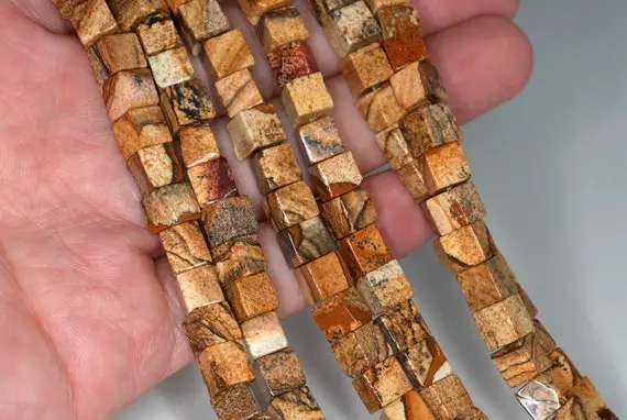 6-7mm Picture Jasper Gemstone Square Cube Loose Beads 15.5 Inch Full Strand (90182198-a114)