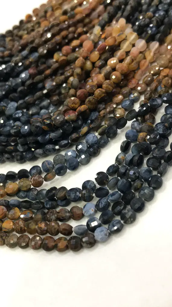 Independence Day Sale New Brand Natural Pietersite  Coin  Faceted Beads 4mm Beads 13 Inch Strand An Amazing Item