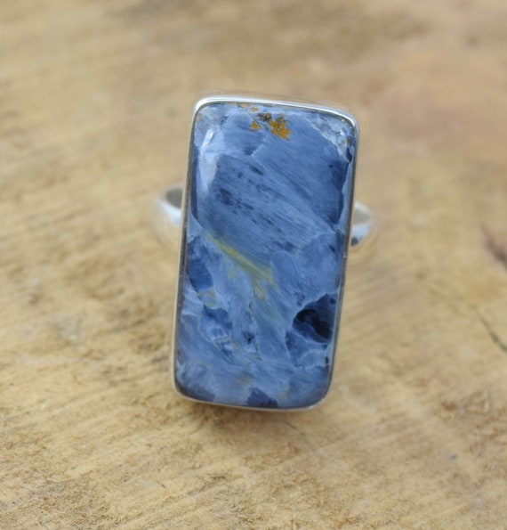 Blue Pietersite 925 Sterling Silver Gemstone Elegant Big Blue Ring ~ Rectangle Shape Ring ~ Gift For Valentine Day ~ Ring Size Us- 8/ Uk- P