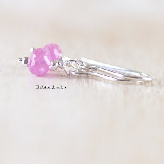 Pink Sapphire Dainty Drop Earrings In 925 Sterling Silver, 14kt Gold Or Rose Gold Filled, Precious Gemstone Small Dangle Earrings For Women