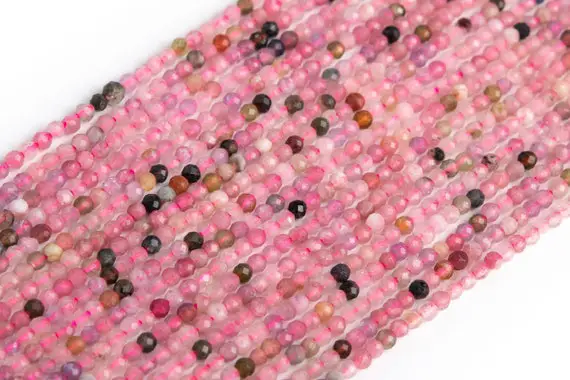 2mm Pink Tourmaline Beads Grade Aa Genuine Natural Gemstone Full Strand Faceted Round Loose Beads 15" Bulk Lot Options (119168-1372)