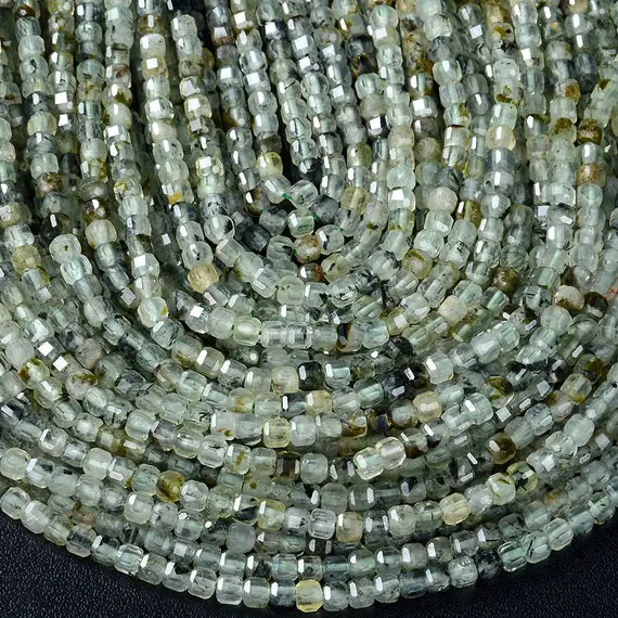4mm Natural Prehnite Gemstone Grade A Micro Faceted Diamond Cut Cube Loose Beads Bulk Lot 1,2,6,12 And 50 (p41)