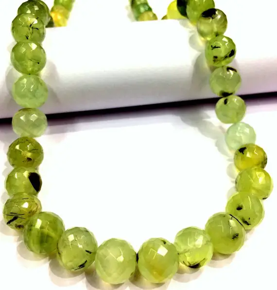 Natural Green Prehnite Round Shape Beads High Luster Faceted Round Beads Prehnite Green Gemstone Beads 12.mm Round Beads Top Quality.