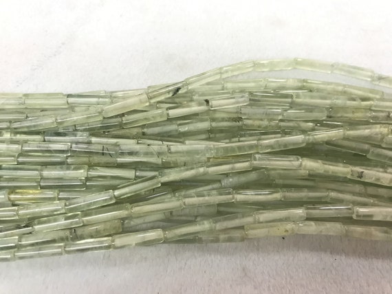 Speical Offer Prehnite 4 X 14-15mm Column Genuine Green Gemstone Tube Loose Beads 15inch -not Very Central Holes