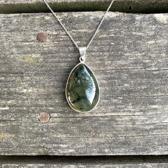 Forest Green Prehnite Necklace, Natural Prehnite Pendant, Special Piece, Green Prehnite Men Necklace, Genderless Jewelry, Gift For Her Him