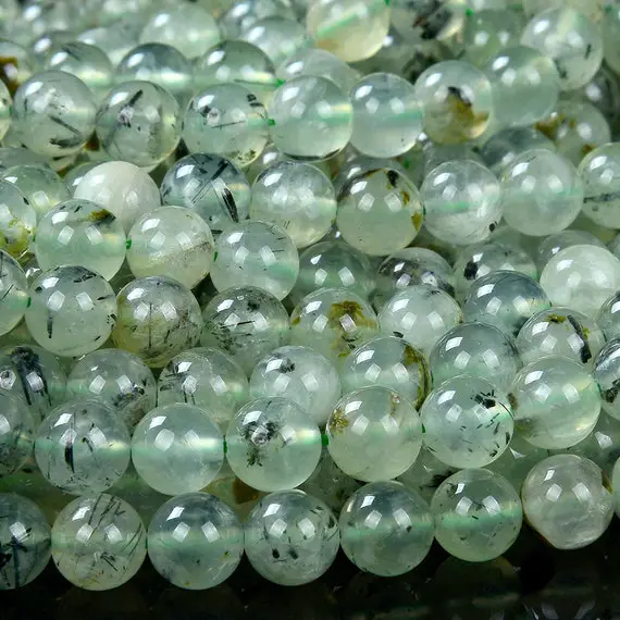 Natural Prehnite Rutilated Gemstone Grade A Round 6mm 7mm 8mm 10mm Loose Beads (d227)