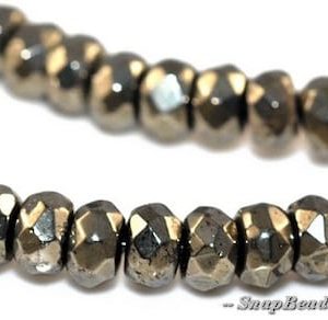 Shop Pyrite Faceted Beads! Palazzo Pyrite Gemstones Micro Faceted Rondelle 4X3MM Loose Beads 16 inch Full Strand (90107039-147) | Natural genuine faceted Pyrite beads for beading and jewelry making.  #jewelry #beads #beadedjewelry #diyjewelry #jewelrymaking #beadstore #beading #affiliate #ad