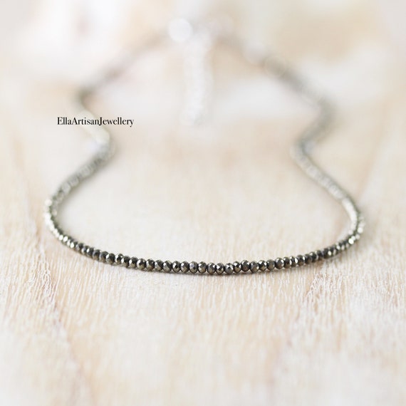 Pyrite Delicate Beaded Necklace In Sterling Silver, Gold Or Rose Gold Filled, Dainty Aaa Gemstone Choker, Long Layering Necklace For Women