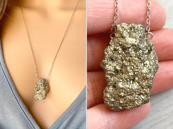 Rough Pyrite Necklace, Manifestation Necklace, Fools Gold Necklace, Rock Necklace, Apache Gold Necklace, Pyrite Crystal Necklace Exact Stone
