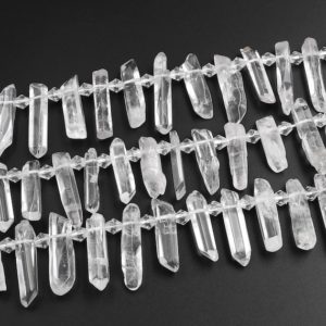 Shop Crystal Beads for Jewelry Making! Natural Raw Rock Crystal Quartz Beads Points Spikes Top Side Drilled Freeform Clear White Quartz 15.5" Strand | Natural genuine beads Quartz beads for beading and jewelry making.  #jewelry #beads #beadedjewelry #diyjewelry #jewelrymaking #beadstore #beading #affiliate #ad