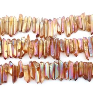Shop Crystal Beads for Jewelry Making! 4-6×15-30mm Polished Champagne Quartz Points, Raw Quartz Crystal Strand ,Top Drilled Raw Rough Crystal Sticks Gemstone Points – NS206 | Natural genuine beads Quartz beads for beading and jewelry making.  #jewelry #beads #beadedjewelry #diyjewelry #jewelrymaking #beadstore #beading #affiliate #ad