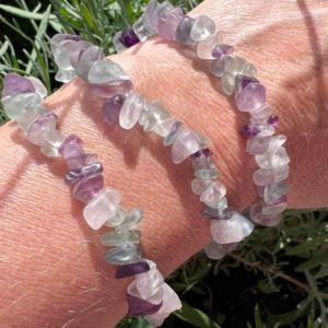 Rainbow Fluorite Chip Bracelet | Frosted Crystal, Aquarius & Pisces Gift