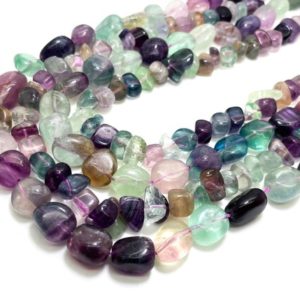 Natural Fluorite Beads, Rainbow Fluorite Pebbles Polished Smooth Nugget Gemstone Beads (assorted Size) - Pgs384