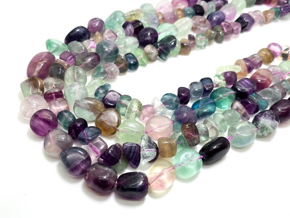 Natural Fluorite Beads, Rainbow Fluorite Pebbles Polished Smooth Nugget Gemstone Beads (assorted Size) - Pgs384 Natural Fluorite Beads, Rainbow Fluorite Pebbles Polished Smooth Nugget Gemstone Beads (assorted Size) - Pgs384