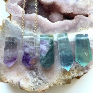 Fluorite Crystal Necklace, Rainbow Fluorite Necklace, Raw Fluorite Necklace, Raw Stone Necklaces For Women
