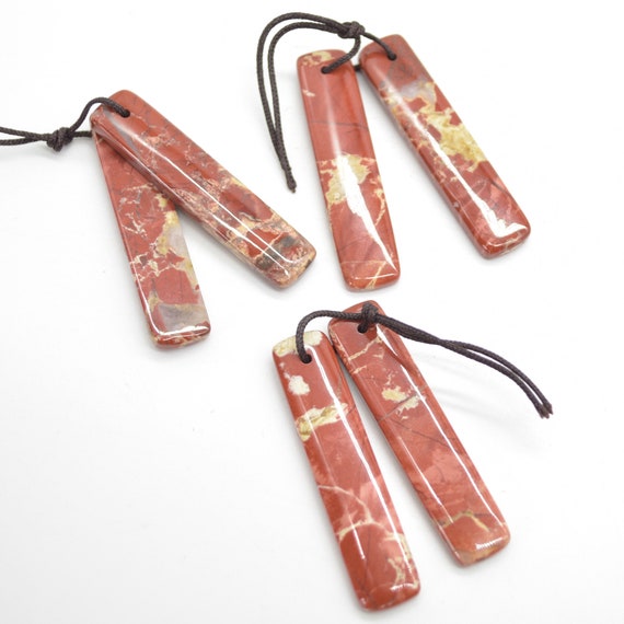 Red Jasper  Gemstone Rectangular Drop Earring / Beads - 4.8cm X 1cm - 1 Pair