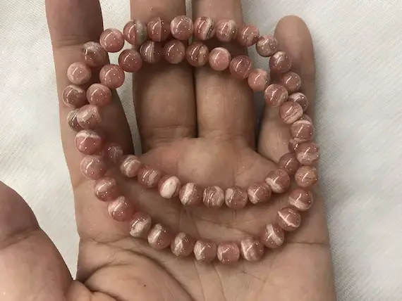 Genuine Pink Rhodochrosite 6.5-7mm Round Natural Gemstone Beads Finished Jewerly Bracelet Supply - 1piece